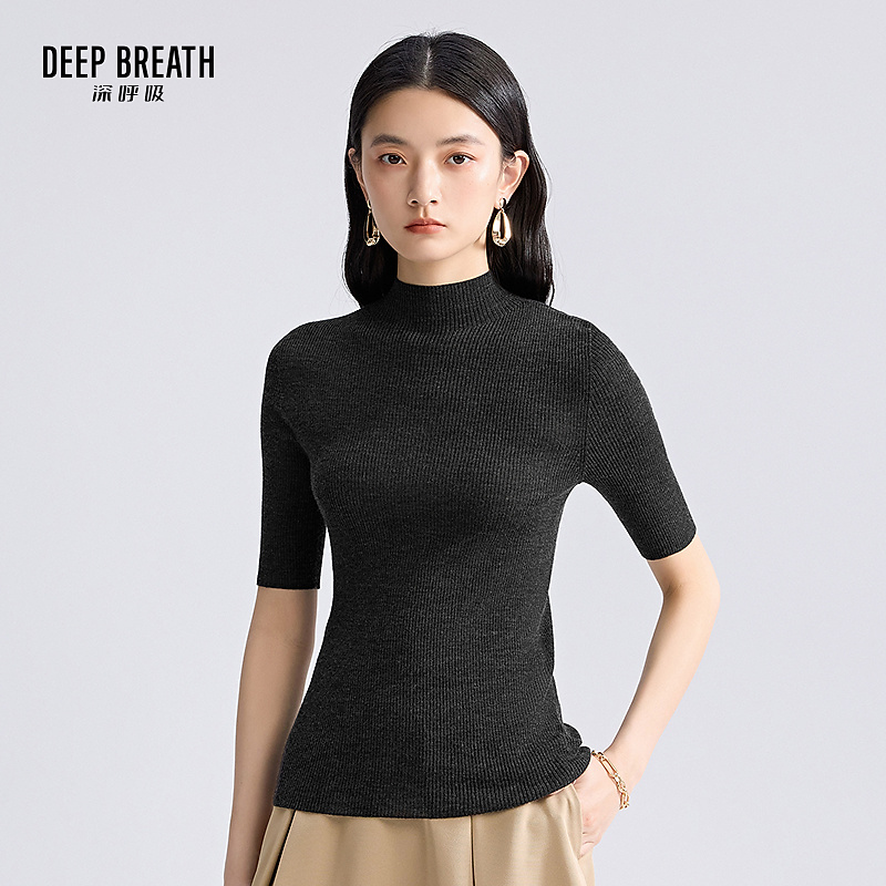 DEEP BREATH深呼吸女装新款时尚天衣无缝中袖羊毛针织衫A301155