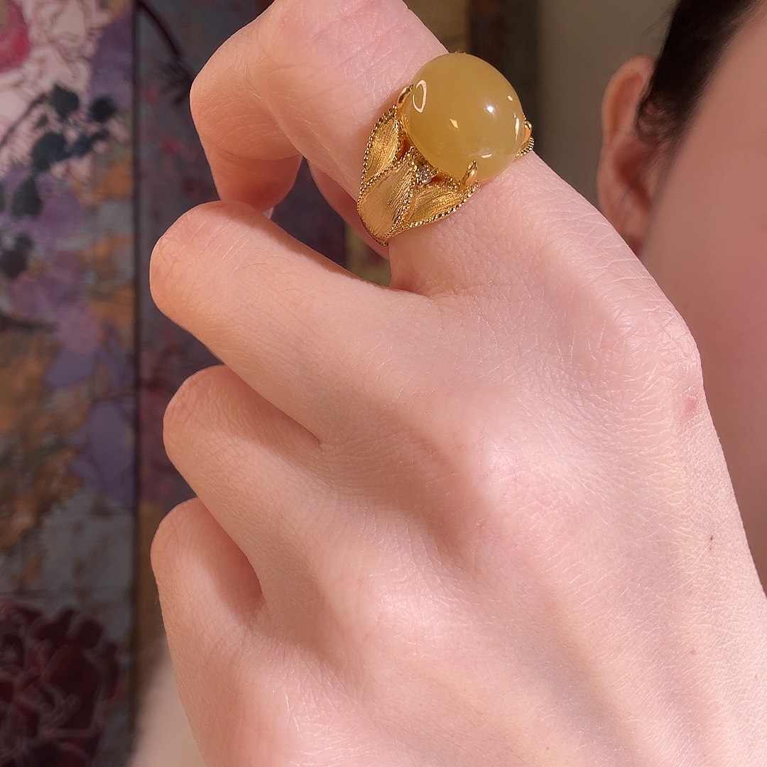 和田玉（糖玉）银S925镶嵌戒指