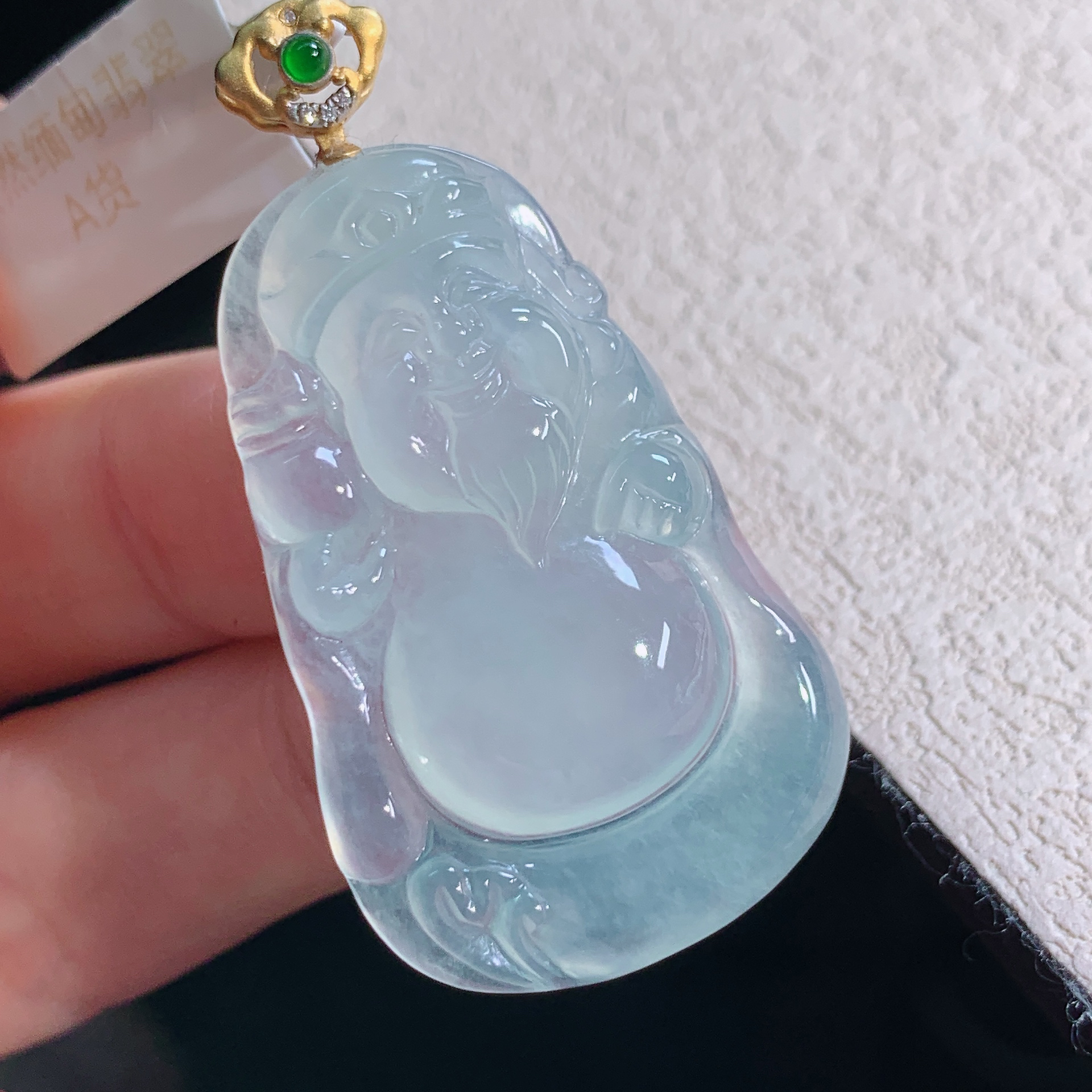 天然缅甸A货冰种飘花翡翠财神吊坠喜庆精品高品质精雕珠宝挂坠