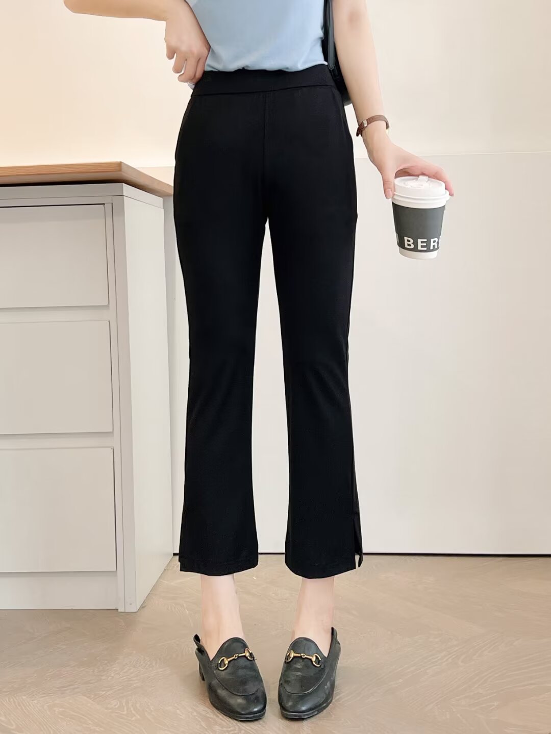 遮肚藏肉七分裤高腰时尚百搭休闲裤夏款微喇叭夏季弹力显瘦修身