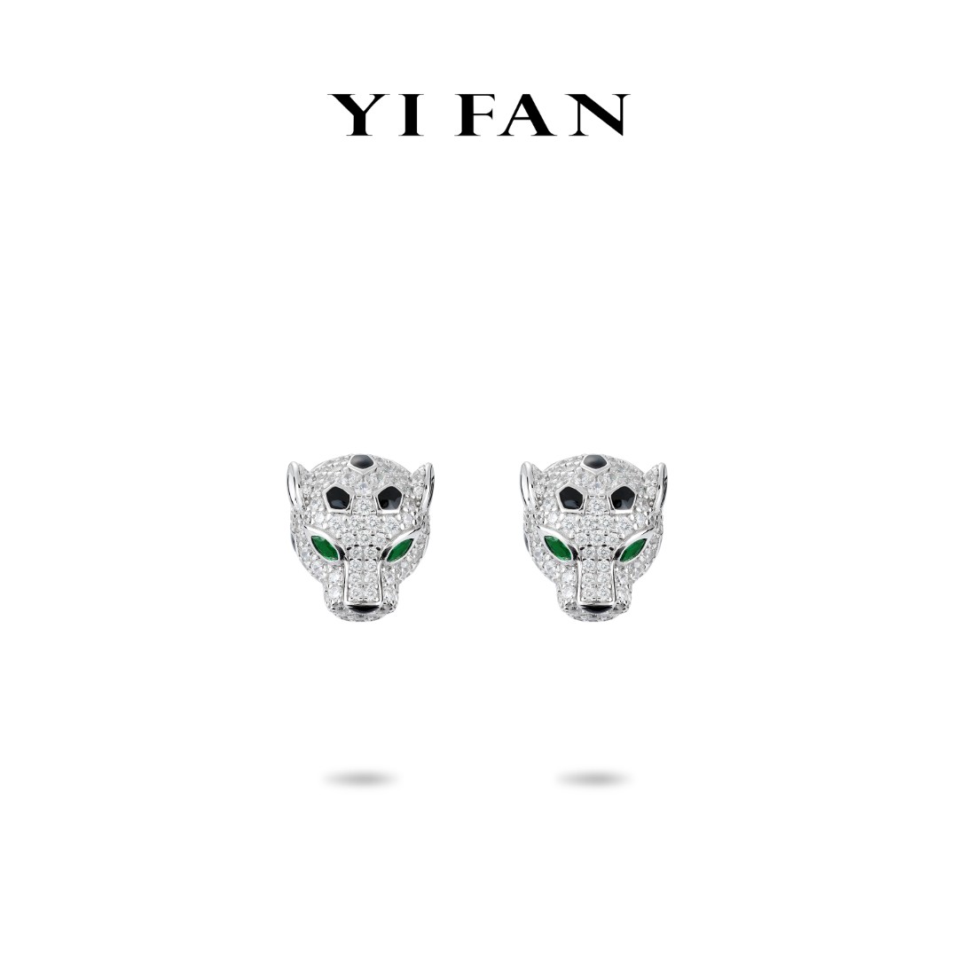 925银合成锆石耳饰 3354-黑白满钻豹子耳环