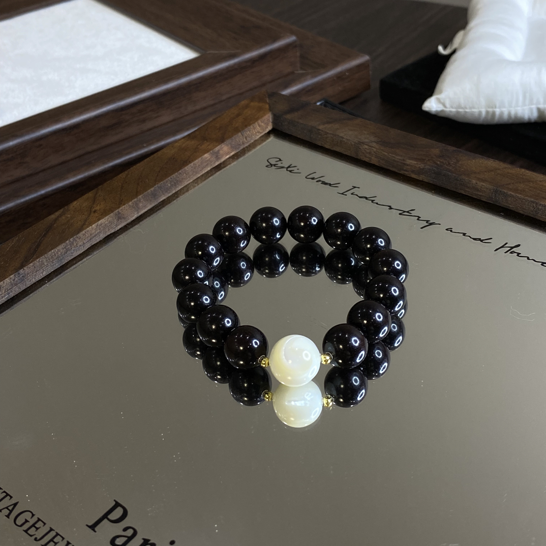 【扶尘心】精品高油小叶紫檀白贝手串12mmL1349