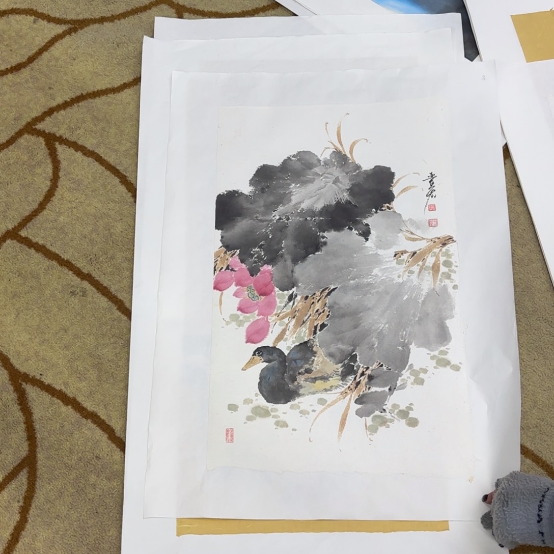 国画魏晋红花鸟作品艺