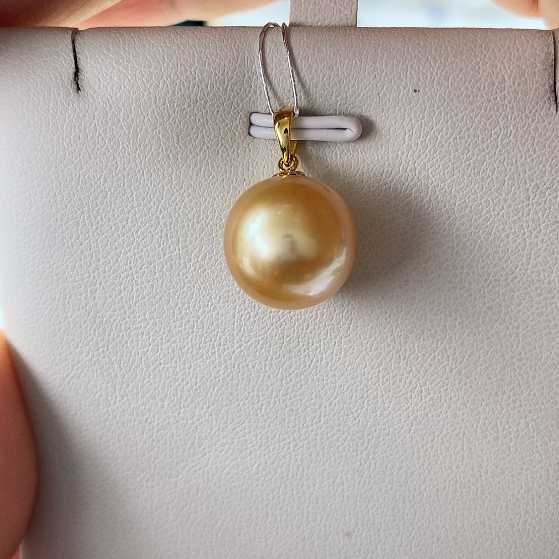 海水珍珠吊坠(不含链)18K金镶嵌南洋金珠13-14m m