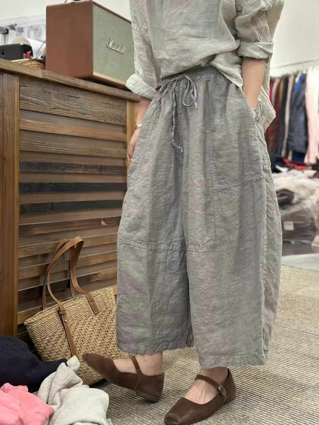 夏季宽松休闲亚麻裤