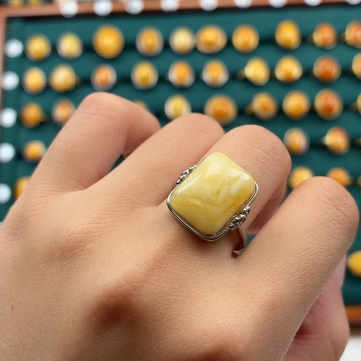 琥珀银S925镶嵌戒指
