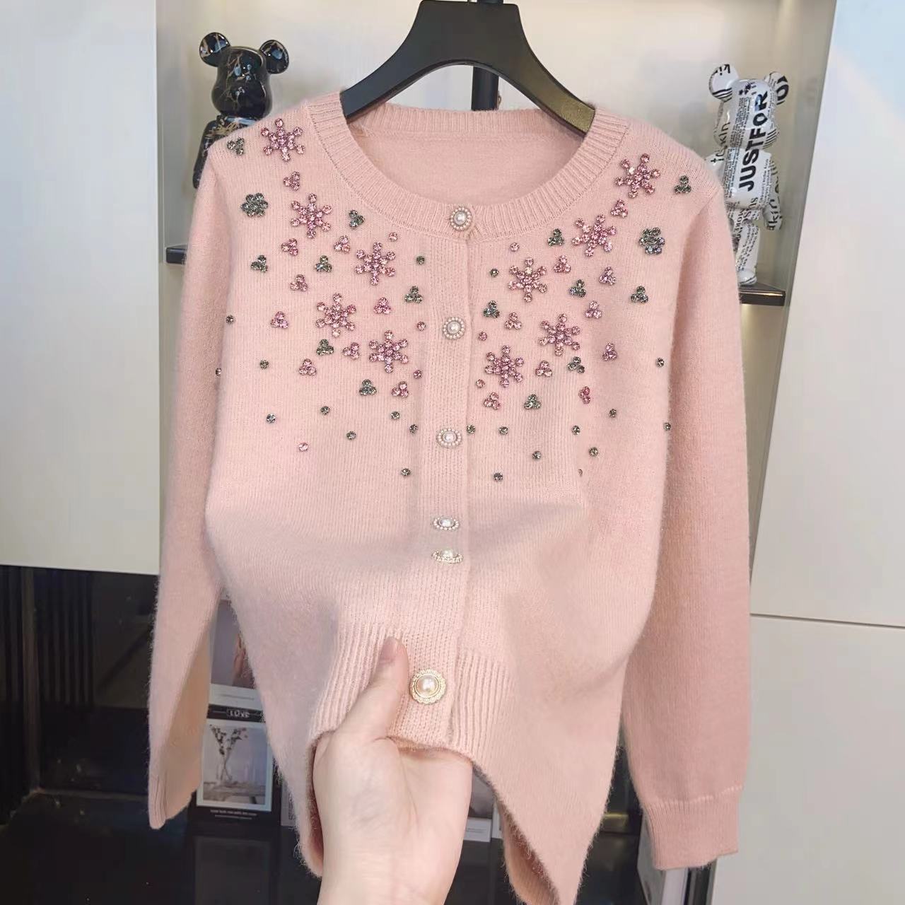 【定制大码女装80-200斤】显瘦气质时尚重工钉钻百搭开衫上衣女1821