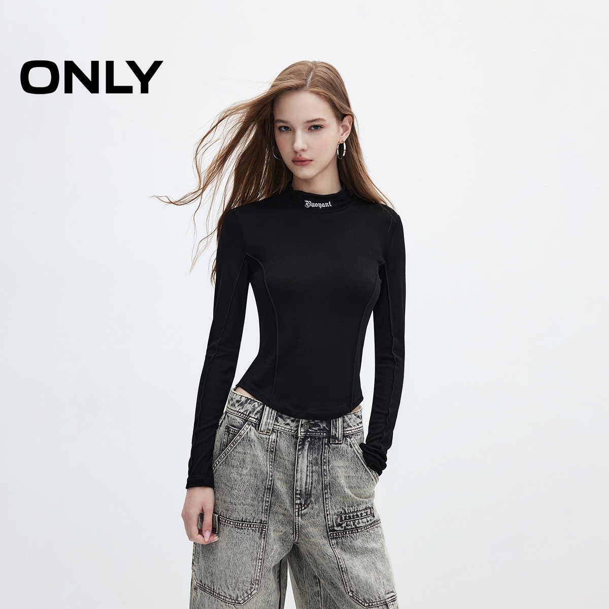 ONLY秋冬修身显瘦正肩长袖T恤女士休闲拍照必备衣服|125302007