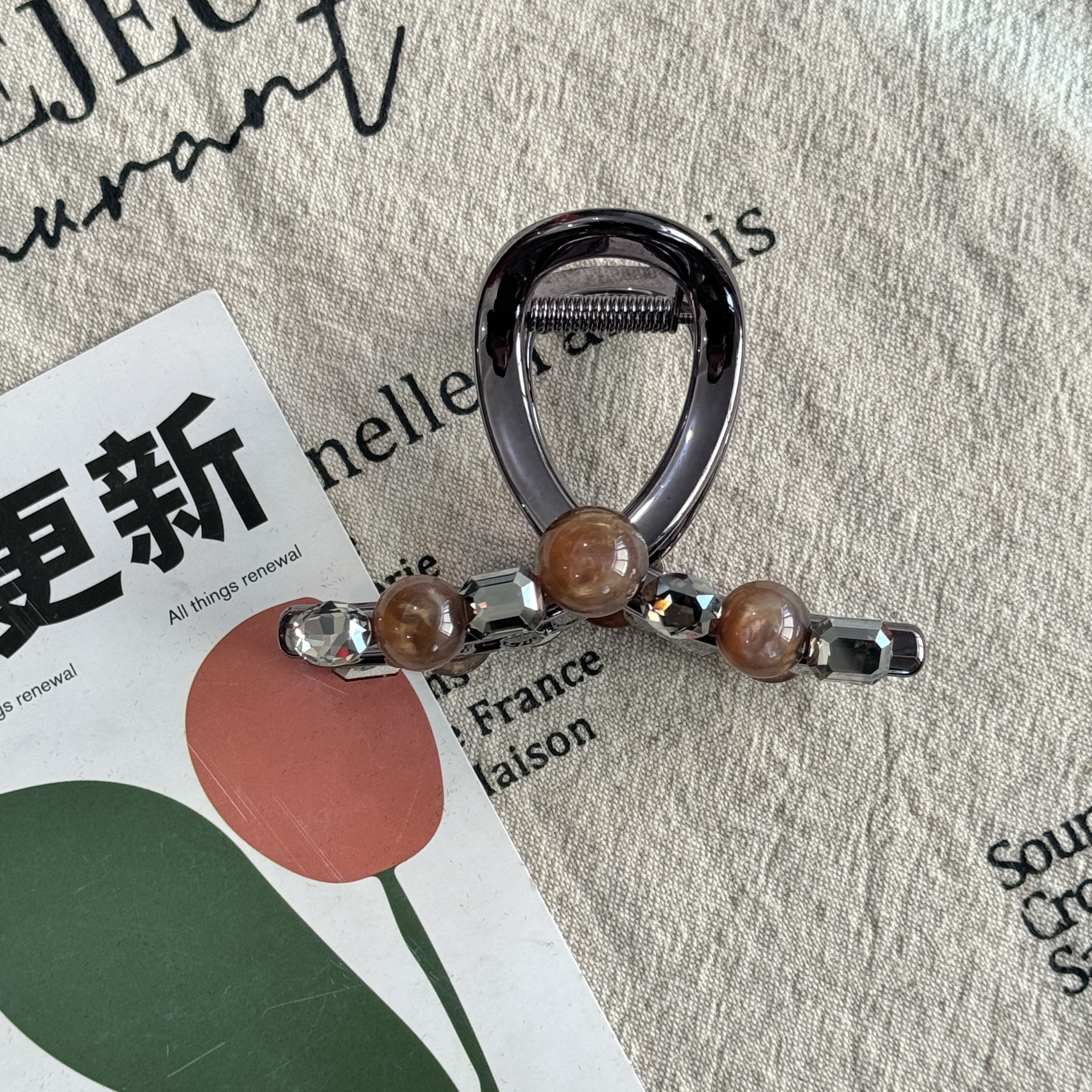 舒宁新款星空珠水钻抓夹原创设计高级感轻奢发饰半扎发韩系发夹