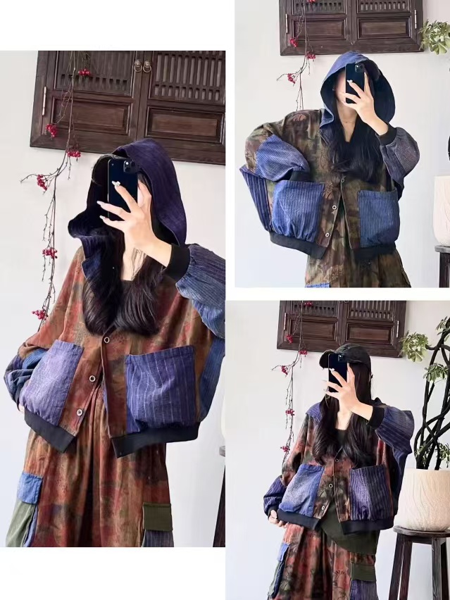 沈掌柜精选（再见时光）网红连帽老布花外套百搭时尚