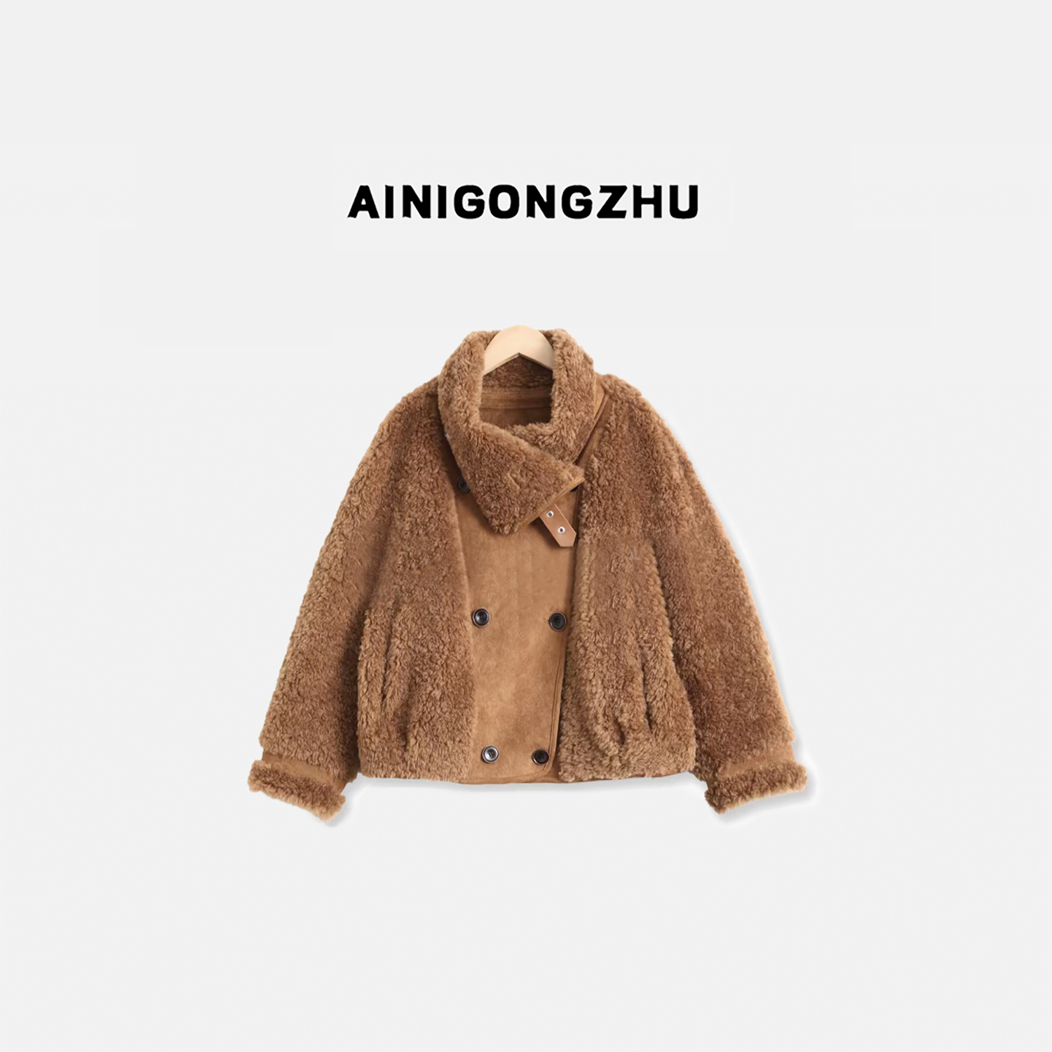 AINIGONGZHU/艾妮公主25冬两面穿短款100全羊毛外套K251128