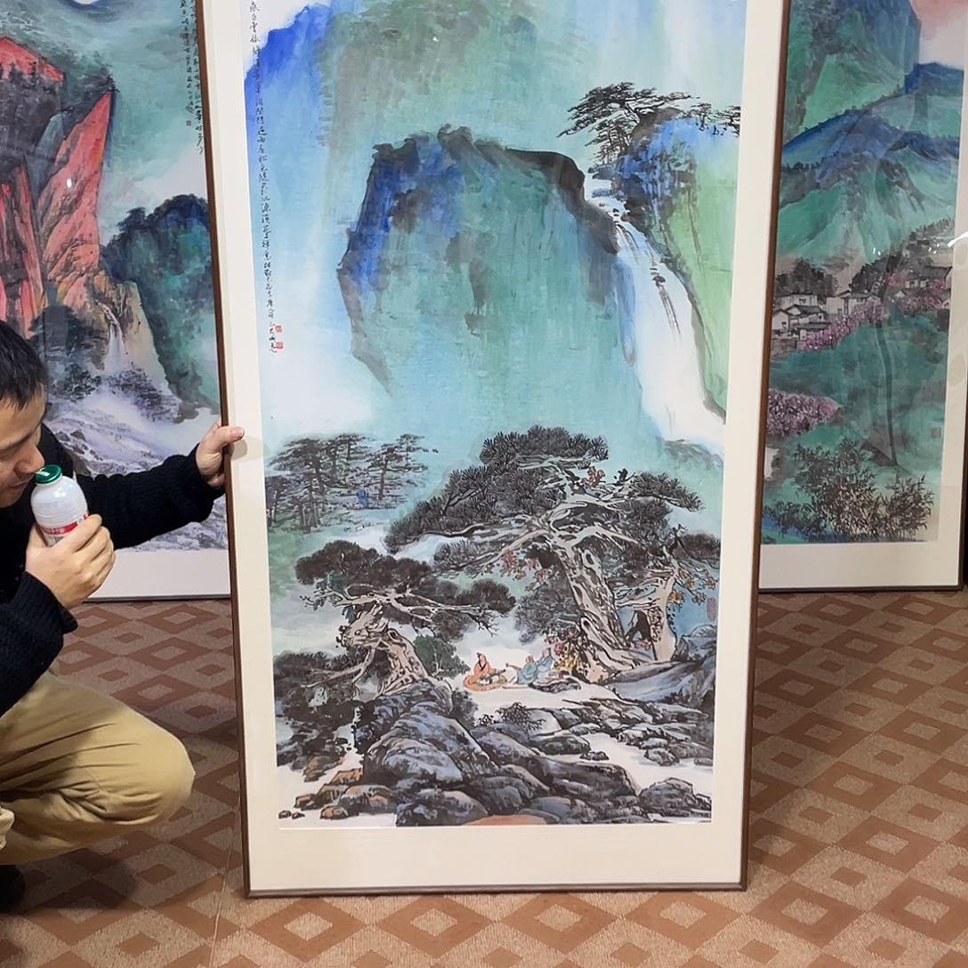 赵***）国画手绘画作品带框