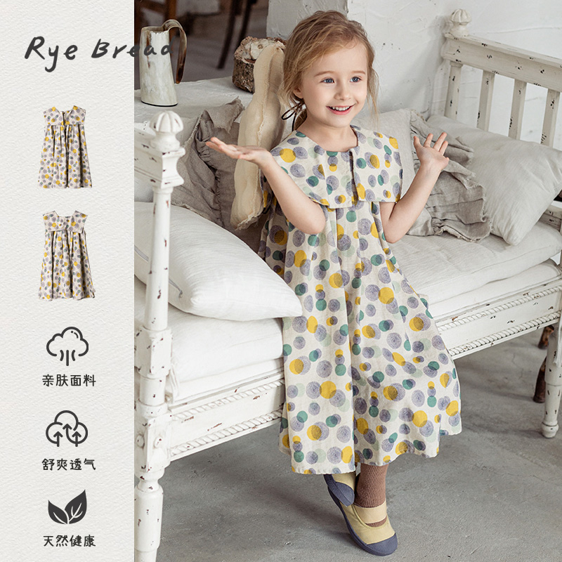 ryebread/黑面包童装 韩版女小童休闲百搭波点背心连衣裙 5夏