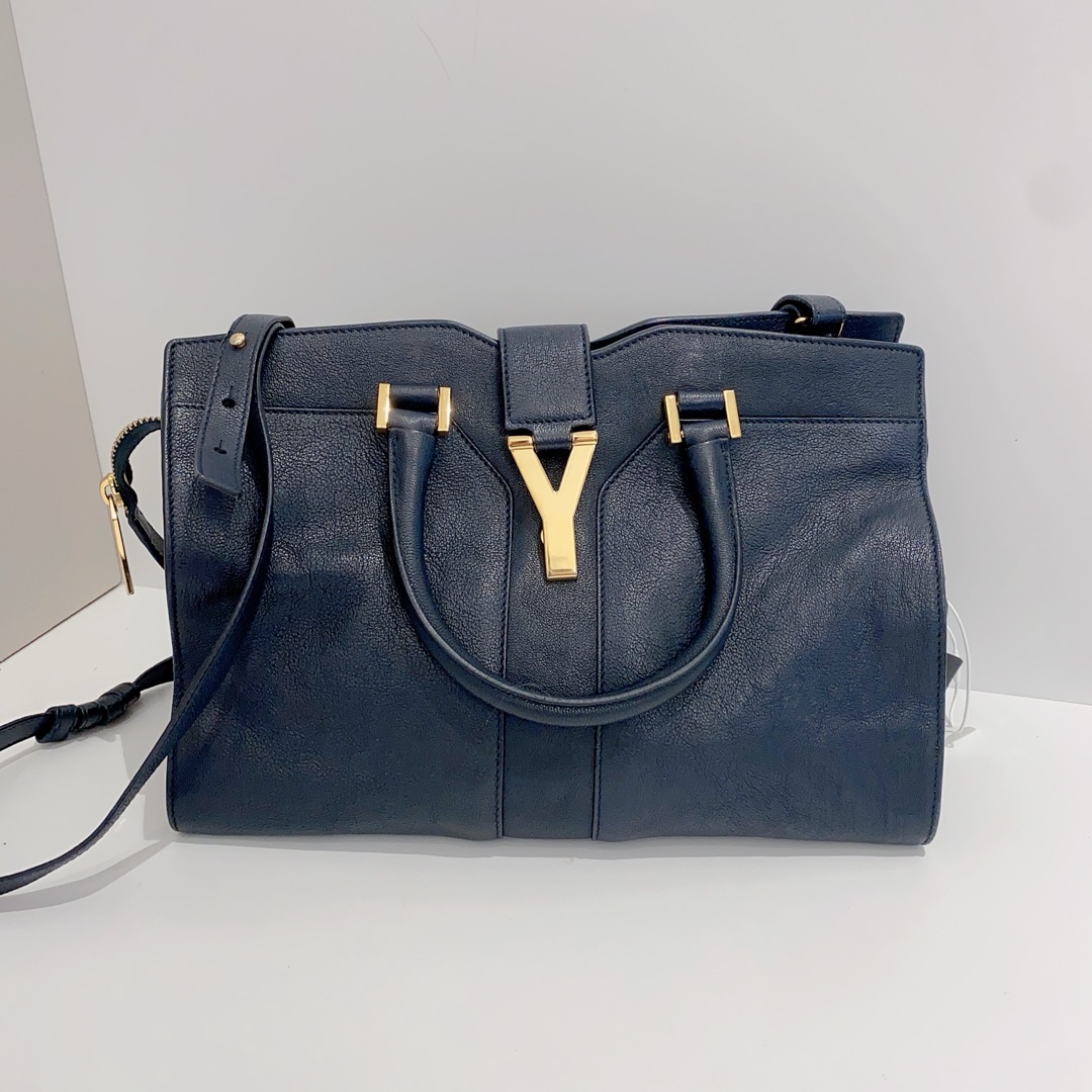 95新 YSL/圣罗兰 蓝色y扣波士顿托特包单肩包16651272