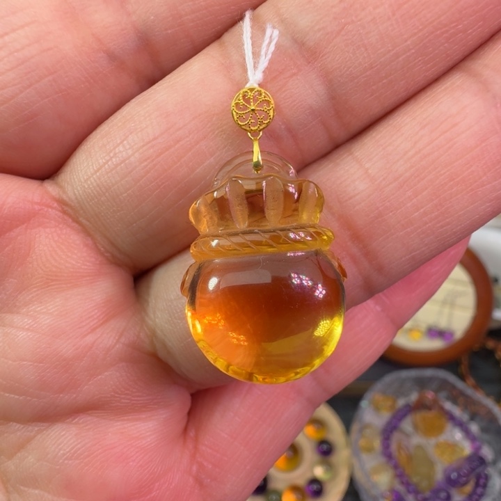 黄晶颈饰18K金镶嵌吊坠