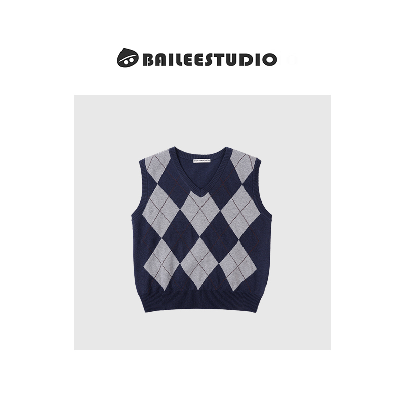 【柏栗良品】2025早春新品~韩范经典棱格纹无袖圆领马夹5811
