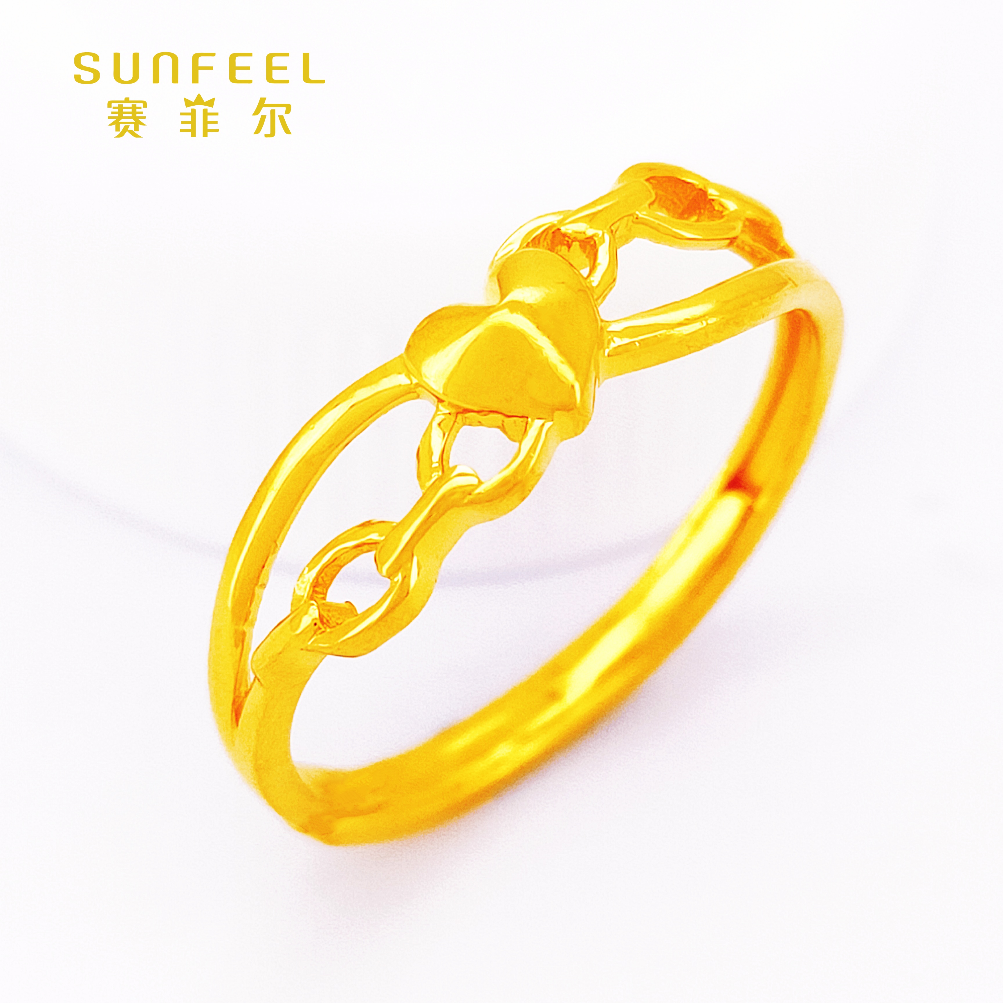 SUNFEEL/赛菲尔万足®足金黄金爱心活口戒指精美时尚气质女款女士