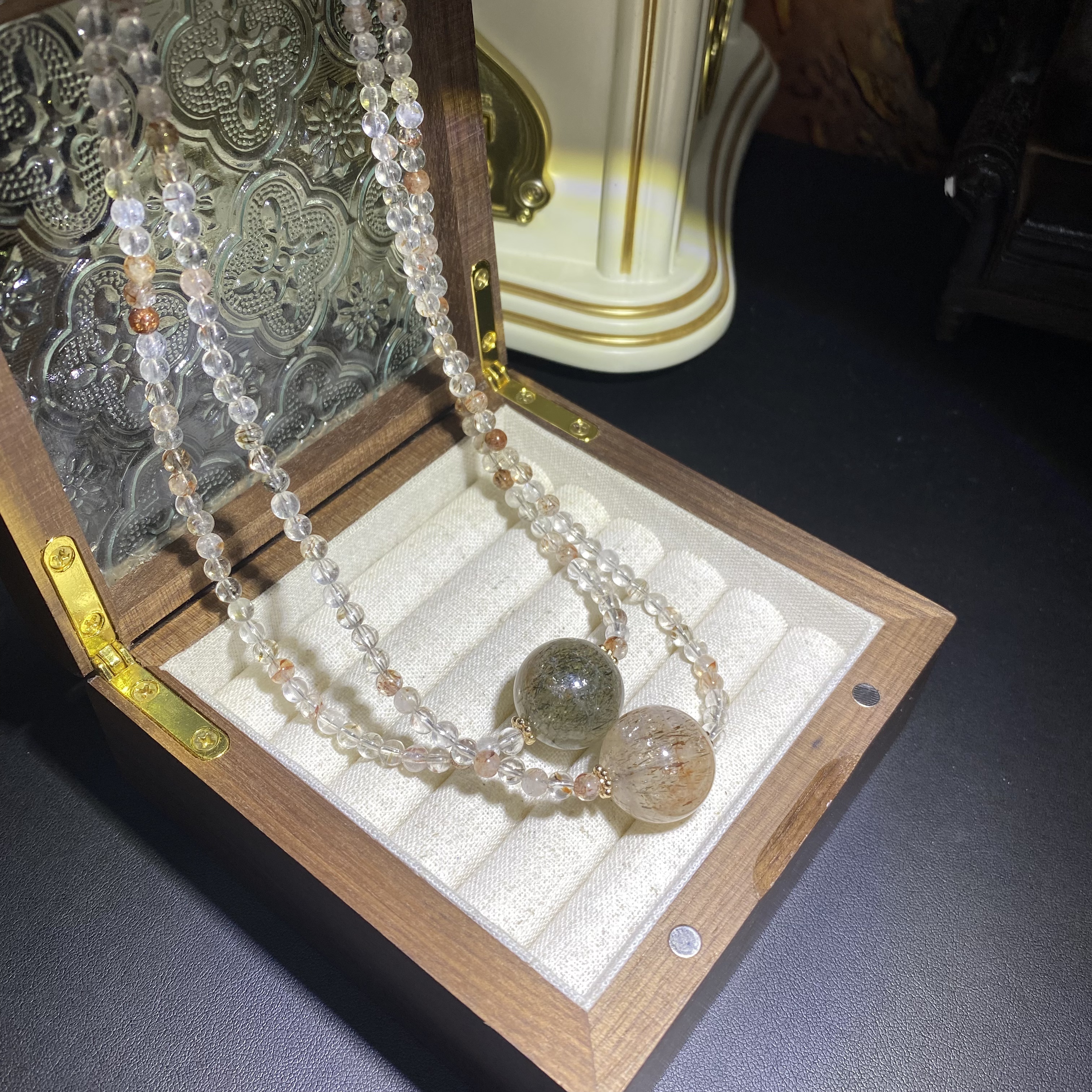B213-天然黑金超七转运珠吊坠锁骨链项链-多样性发其一
