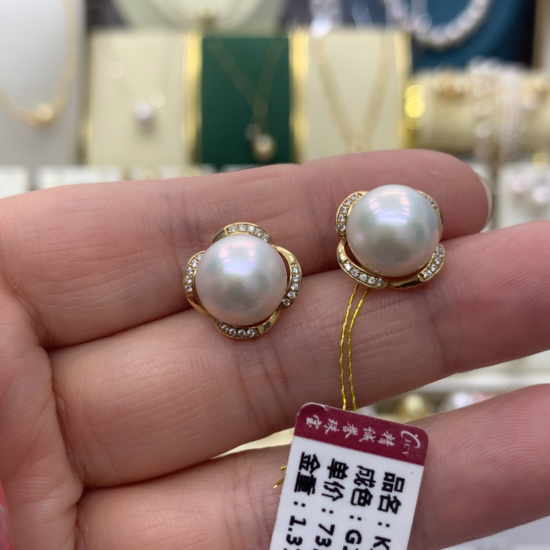 淡水珍珠耳饰14K金镶嵌