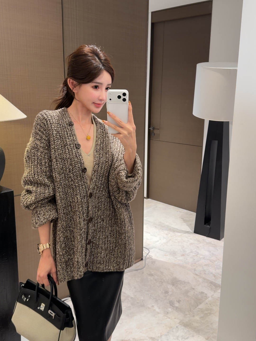 【山羊绒混纺粗针花纱绑带毛衣针织开衫】SY6429