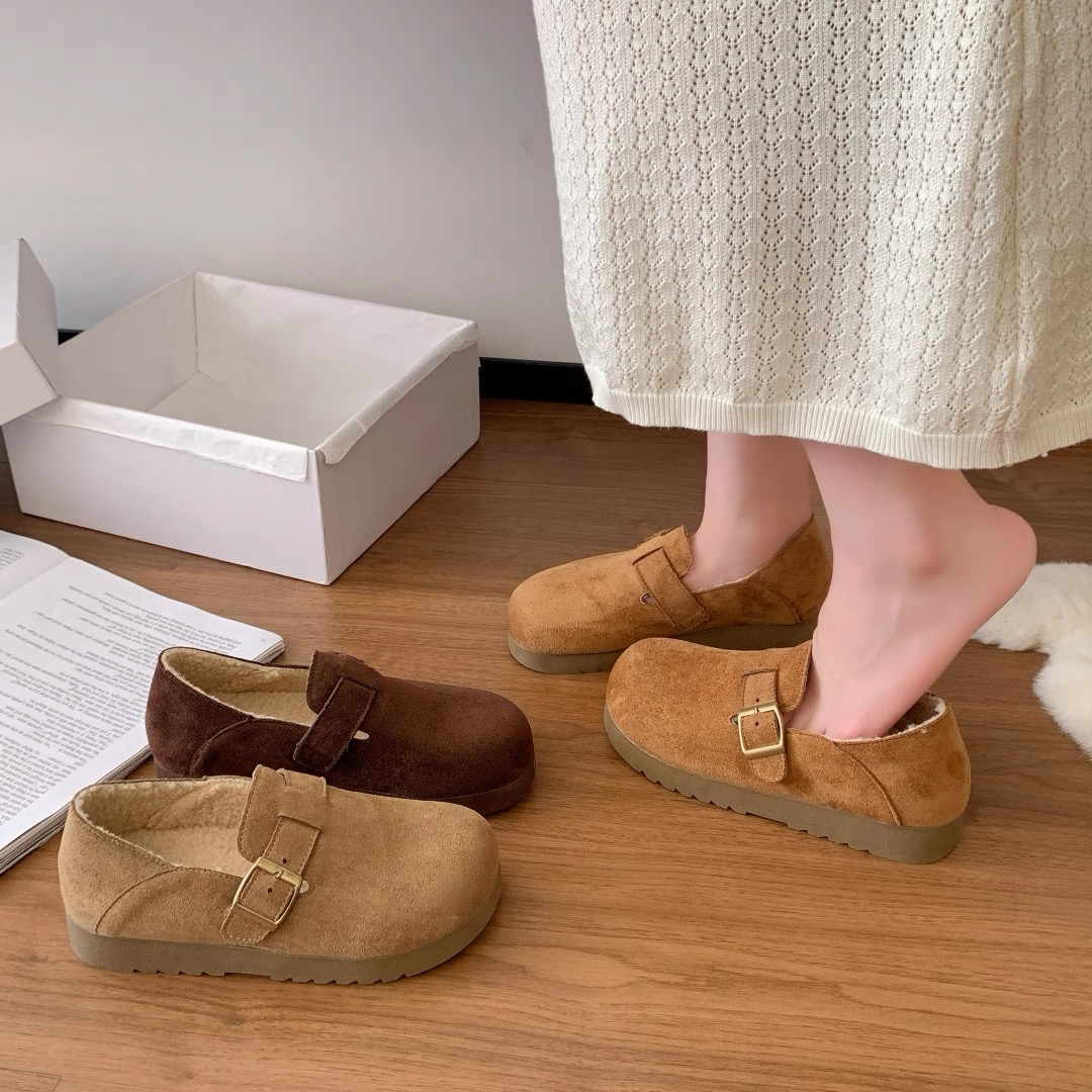 厚底内增高加绒勃肯鞋女2025秋冬新款一脚蹬大头全包博肯棉鞋