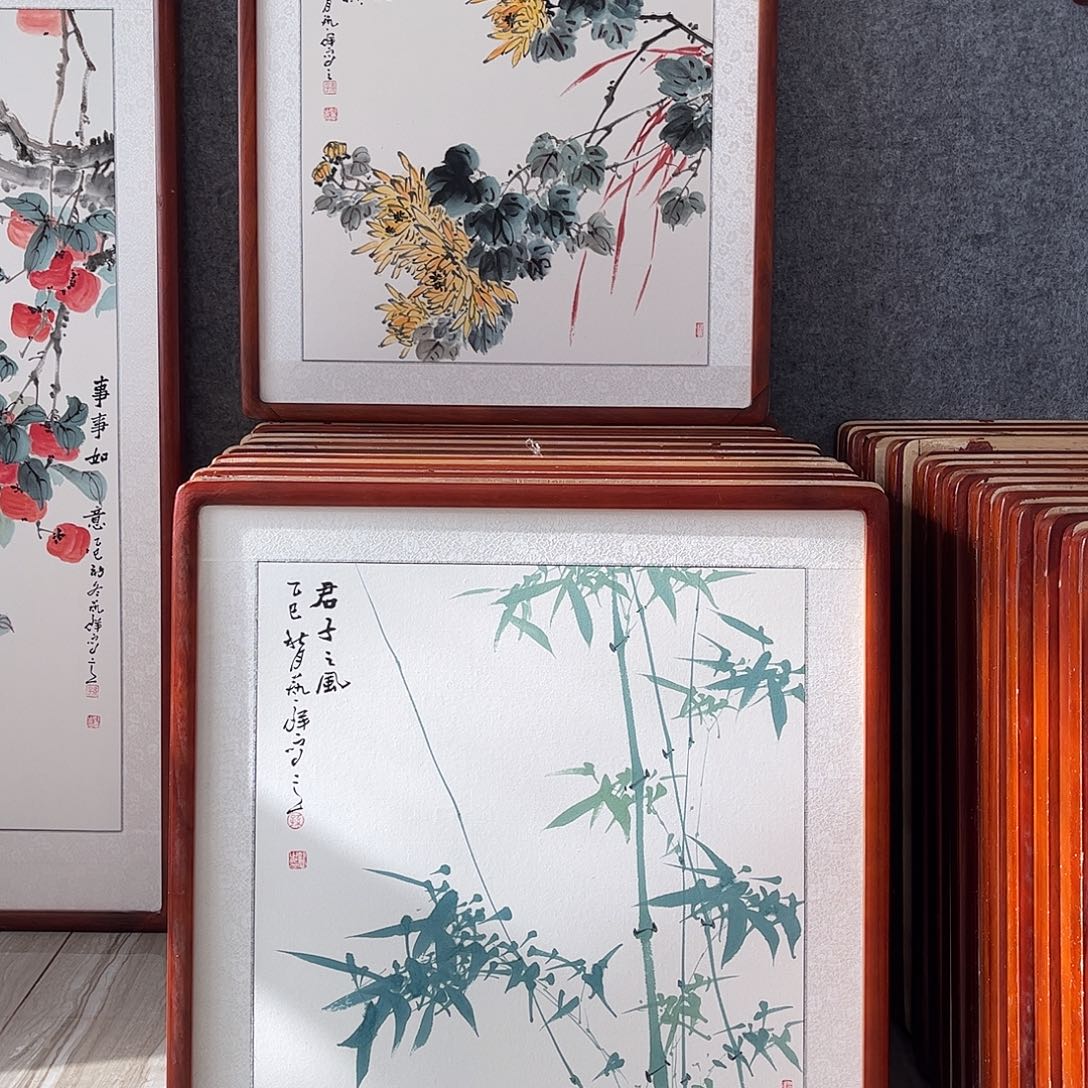 国画书画作品带框63×63