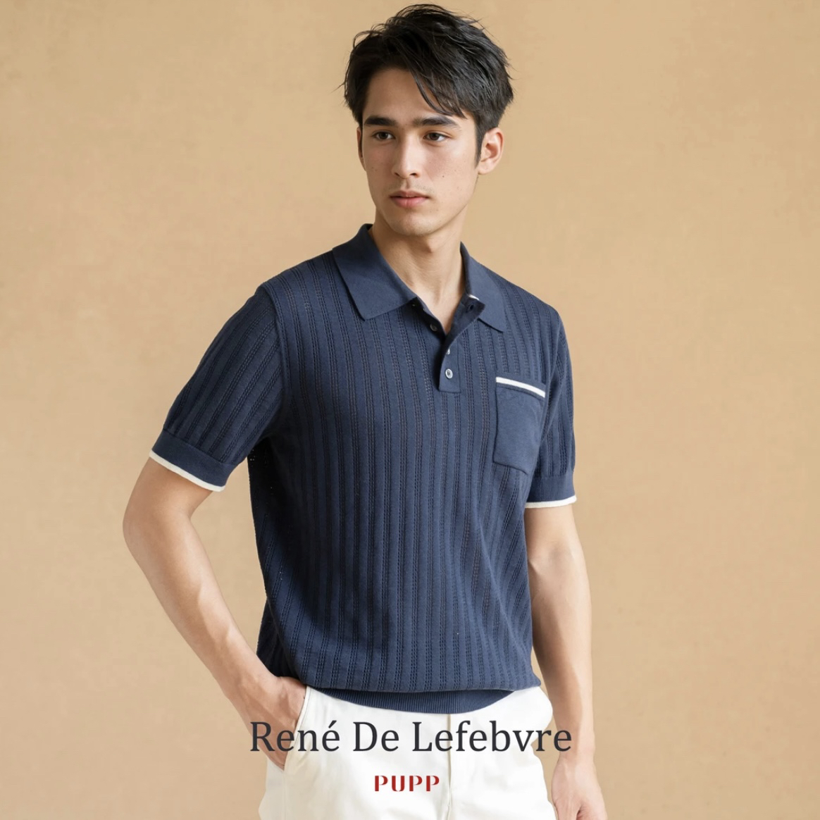 René De Lefebvre夏季男士拼色短袖针织Polo衫上衣男装t恤百搭