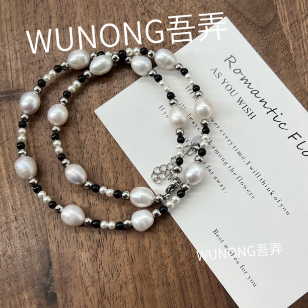 【枯枕】天然黑白配色休闲运动风小众原装设计百搭锁骨链