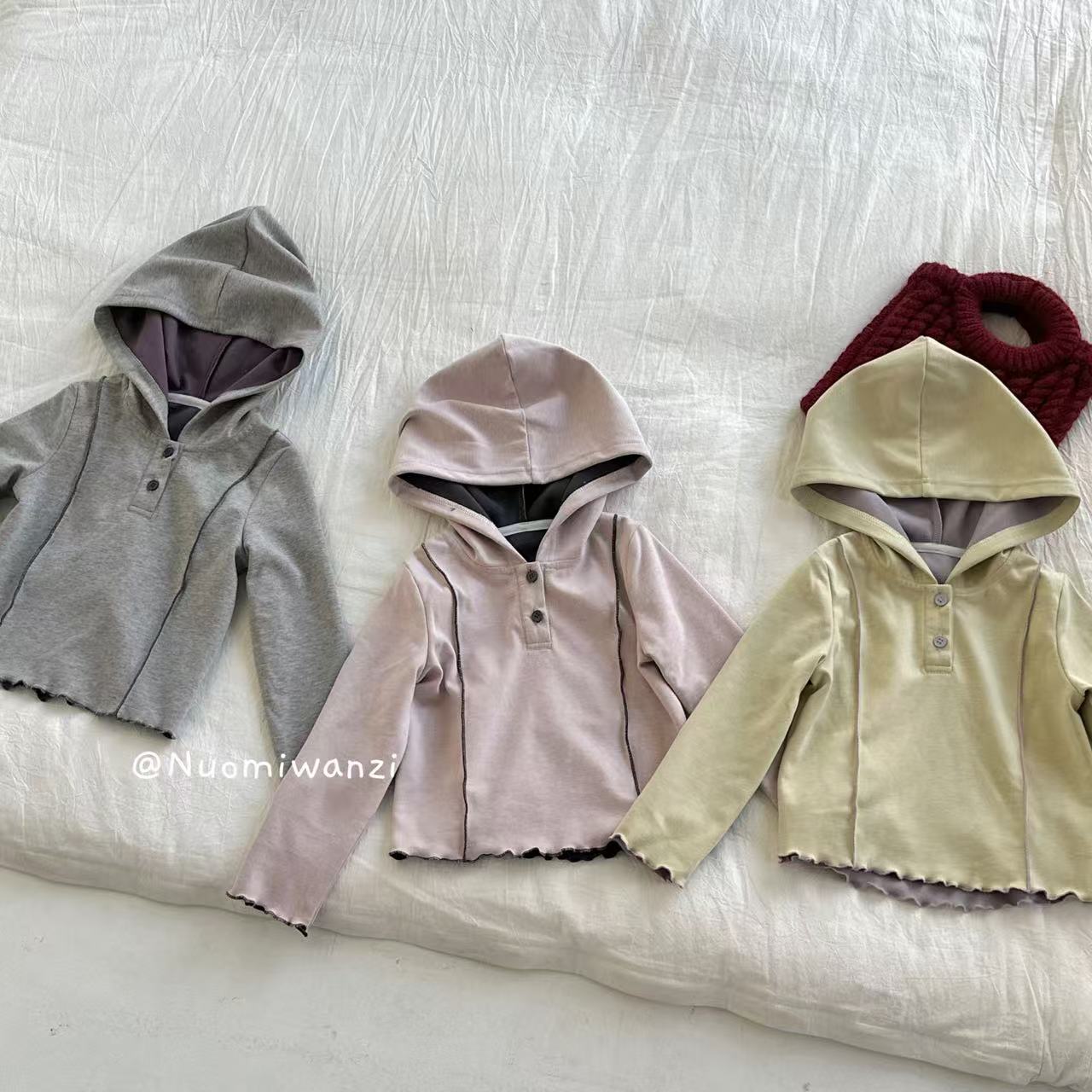 丸子十【现货】韩版洋气百搭双色磨毛连帽打底（秋款）WZJ-25584