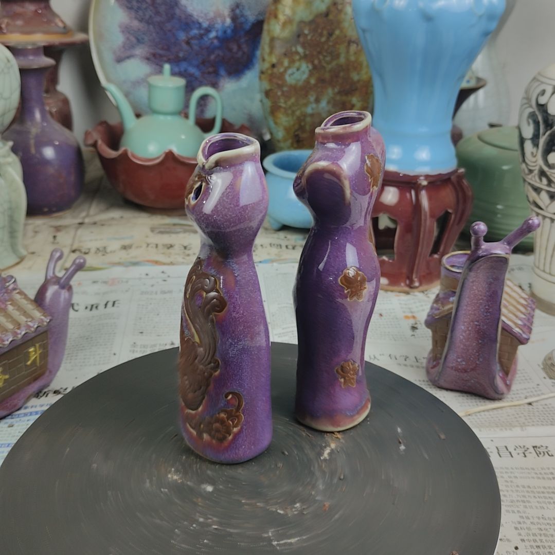 瓷片两件钧瓷小摆件