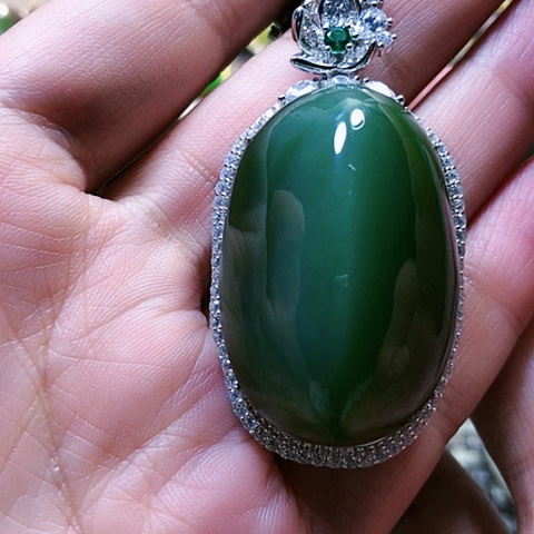 和田玉挂件银S925镶嵌