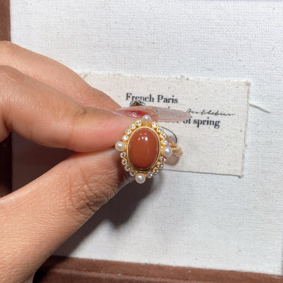 南红玛瑙戒指银S925镶嵌