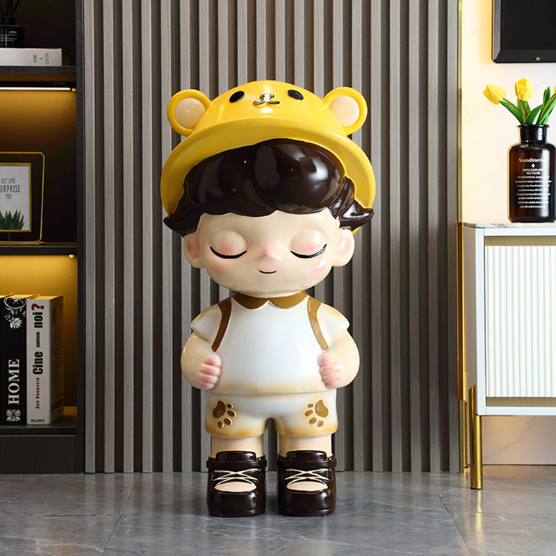 背包呆萌男孩手工彩绘潮牌落地大摆件客厅电视柜沙发旁边家居装饰