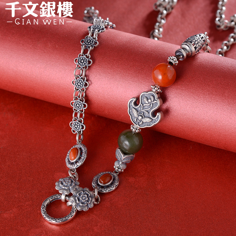 链子925银 万能链做旧百搭气质老银链古风个性复古坠链足银饰品