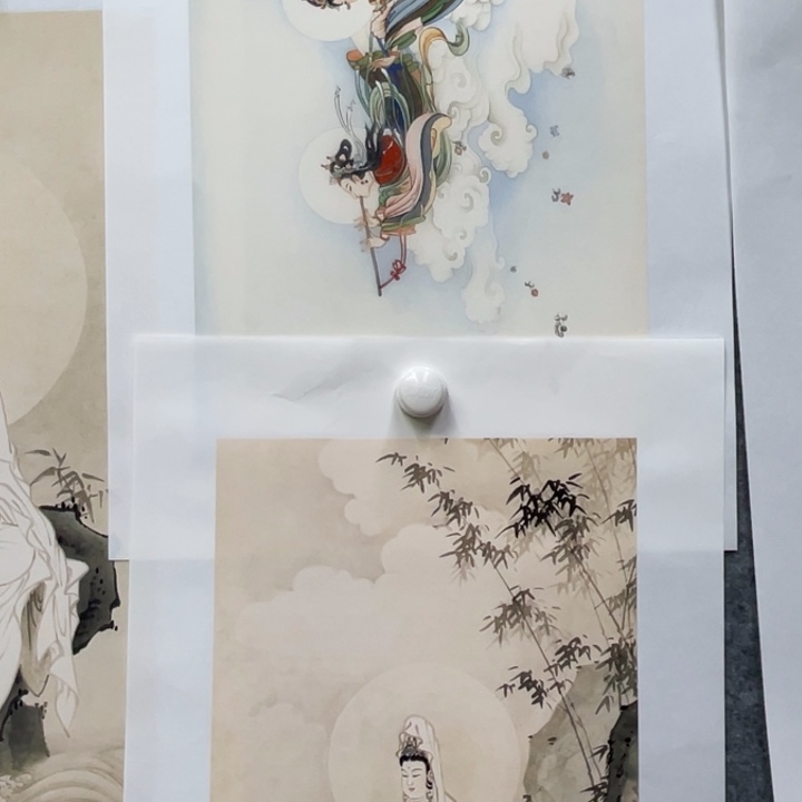 版画飞天和竹林观世音菩萨