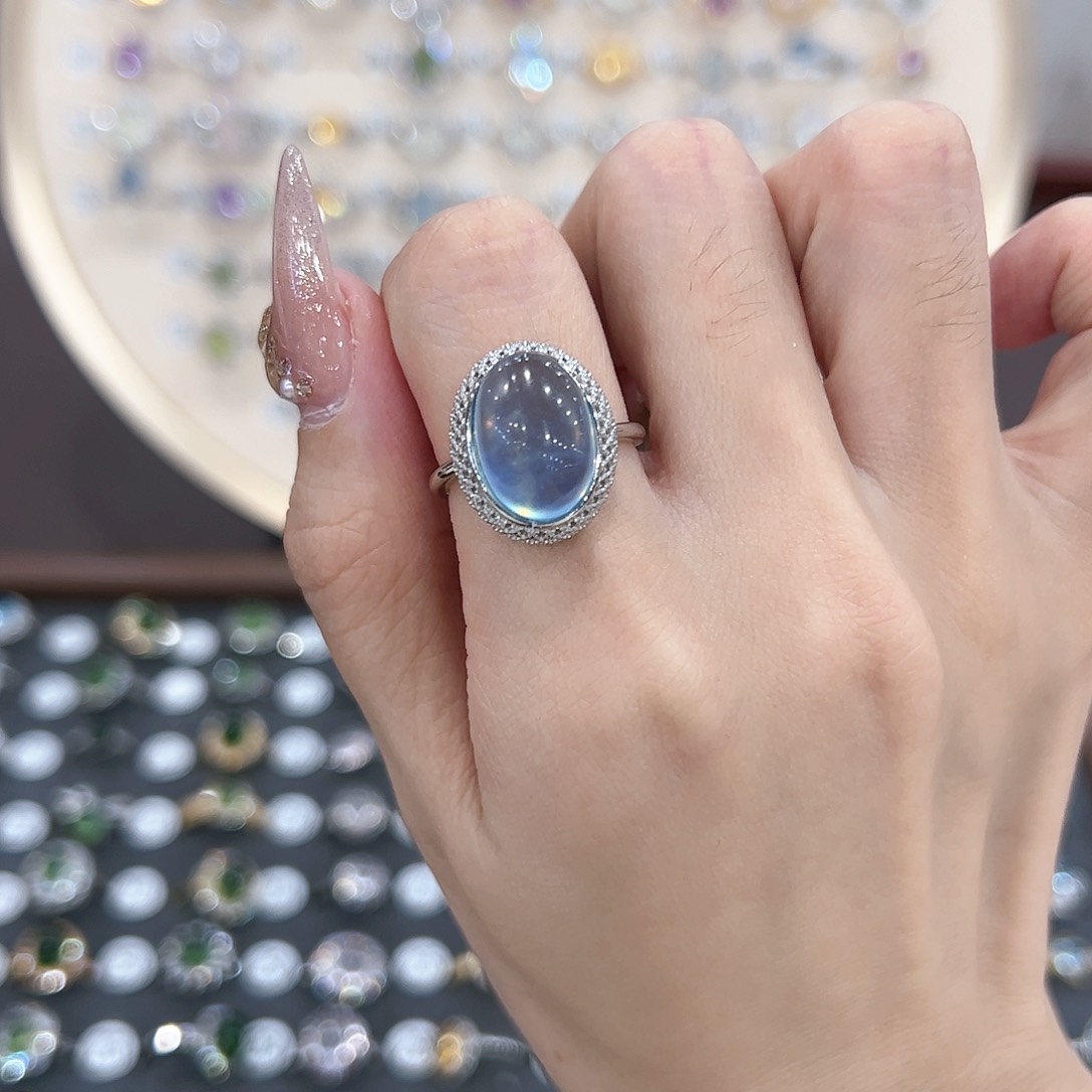 蛇纹石玉戒指银S925镶嵌春***开