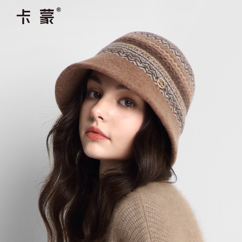 卡蒙纯羊毛盆帽女秋冬保暖可折叠百搭小香风渔夫帽显脸小一体编织