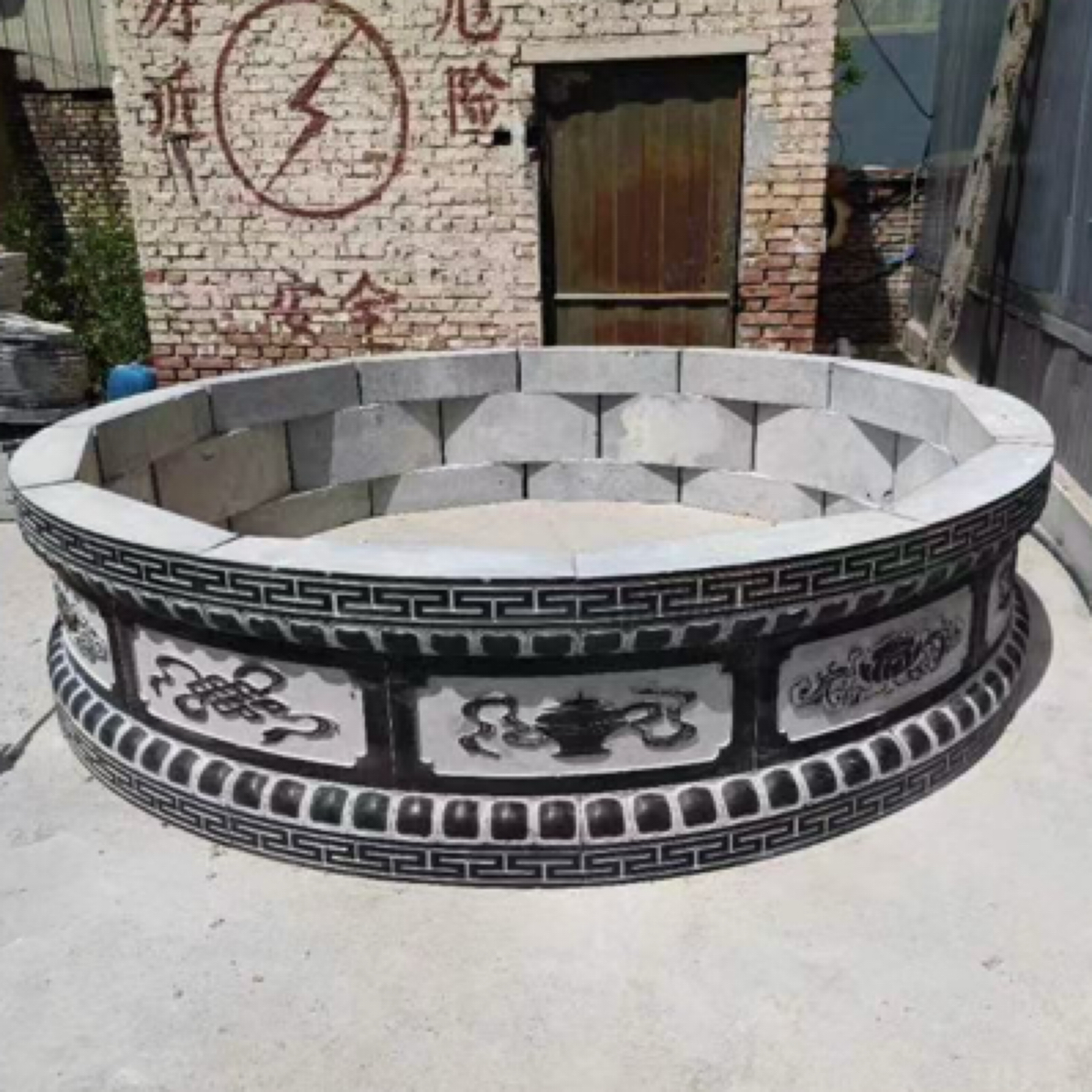 天然花岗岩青石大理石雕刻莲花八宝圆形围石