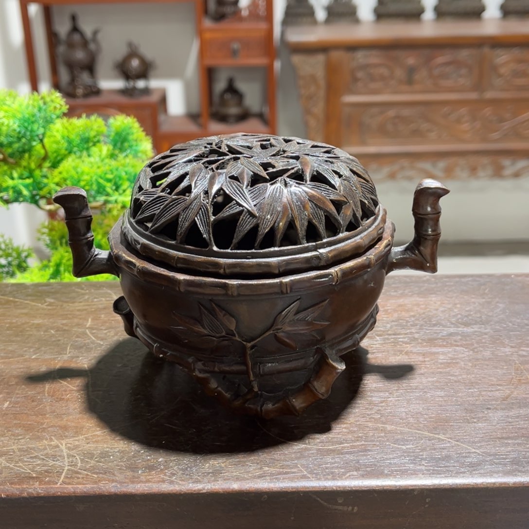 万***主圆竹子炉铜器工艺品