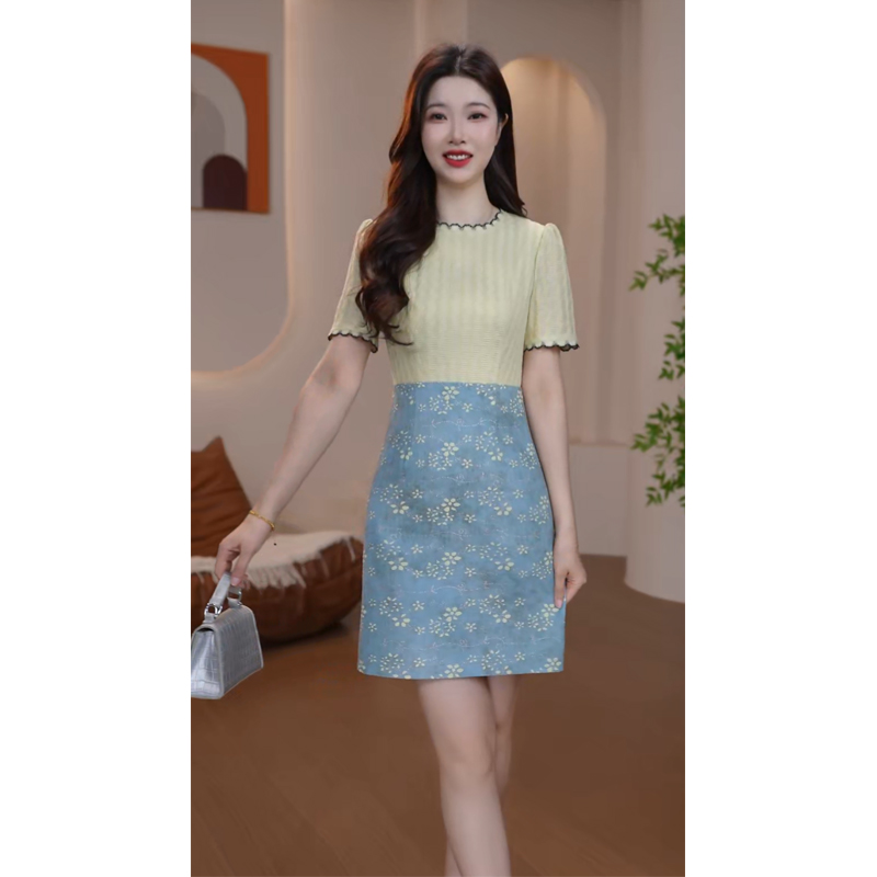 6978夏季新款复古文艺女装高贵气质通勤连衣裙收腰显瘦轻职风