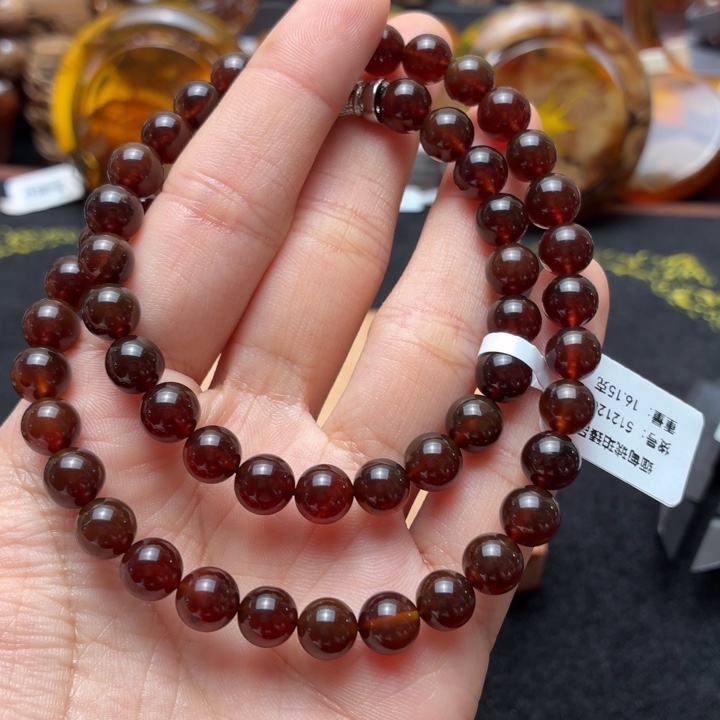 琥珀未镶嵌珠宝奇石7.8mm红蜜妈妈链