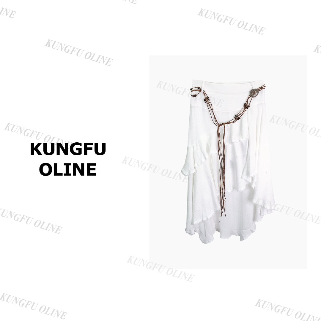 【小妖】QZ9688中长款不规则荷叶边半身裙女百搭A字裙