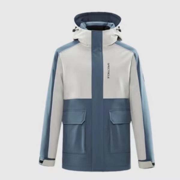 男士秋冬加厚抗寒鹅绒工装款羽绒服连帽  白蓝拼接008