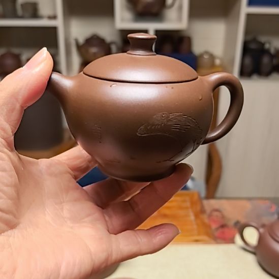 常***乐紫砂茶宠碗灯壶130cc手工制作双面刻绘紫强