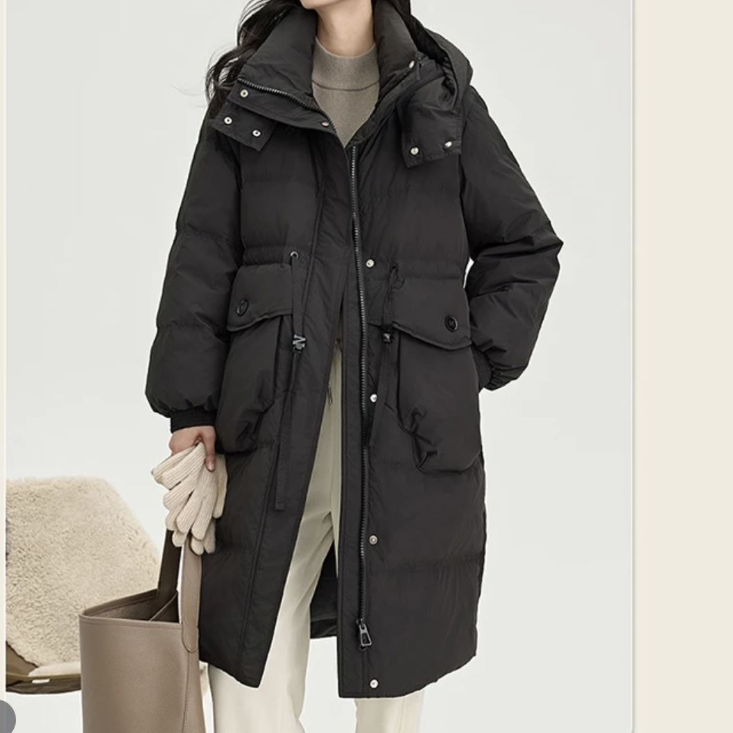 收腰手套款韩版羽绒服加厚中长款女冬季显瘦气质百搭连帽外套0009