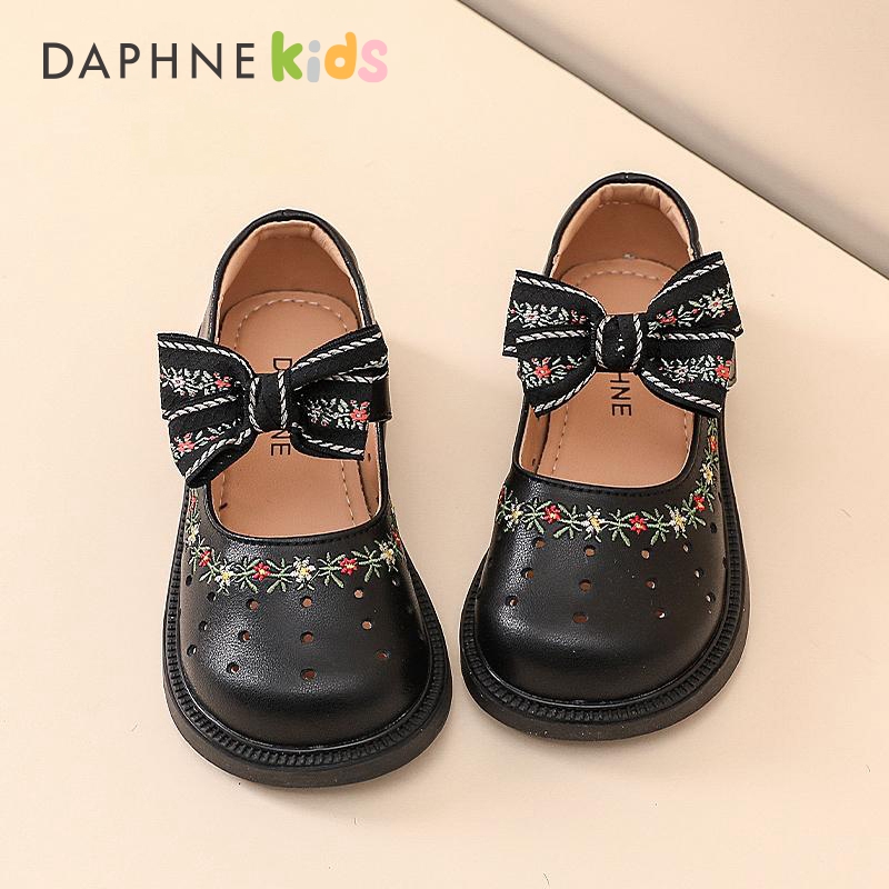 Daphne达芙妮女童鞋子女宝真皮公主鞋2025新款春秋宝宝镂空小皮鞋