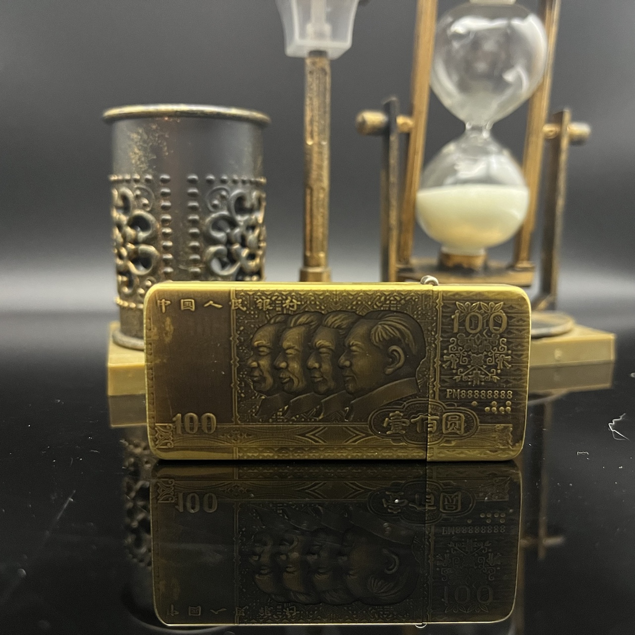 埃菲尔老式黄铜浮雕百元卡片超薄密封内胆男士煤油打火机个性礼物