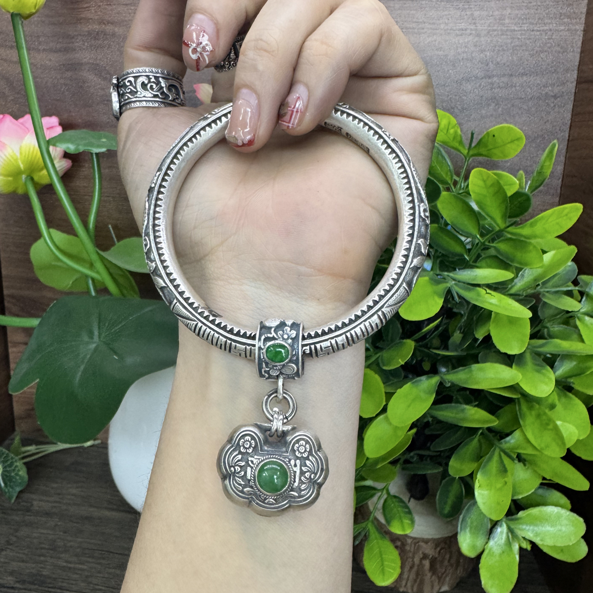 足银手镯 小郑家纯银手工錾刻手镯