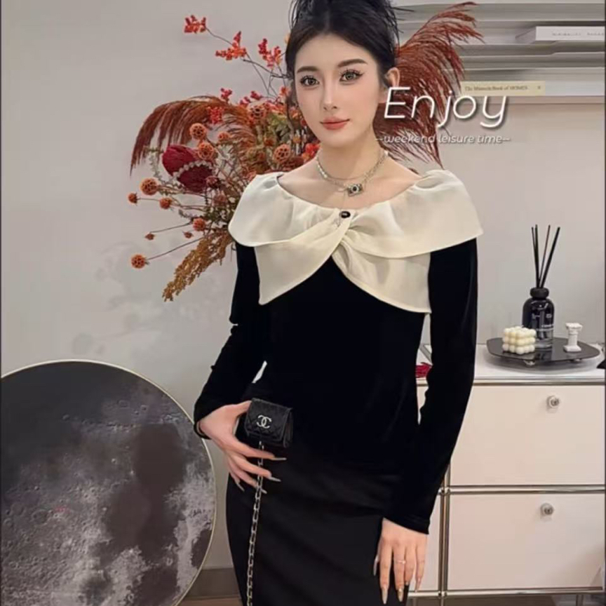 兰兰家少女风蝴蝶结T恤网红显瘦减龄法式收腰时尚气质