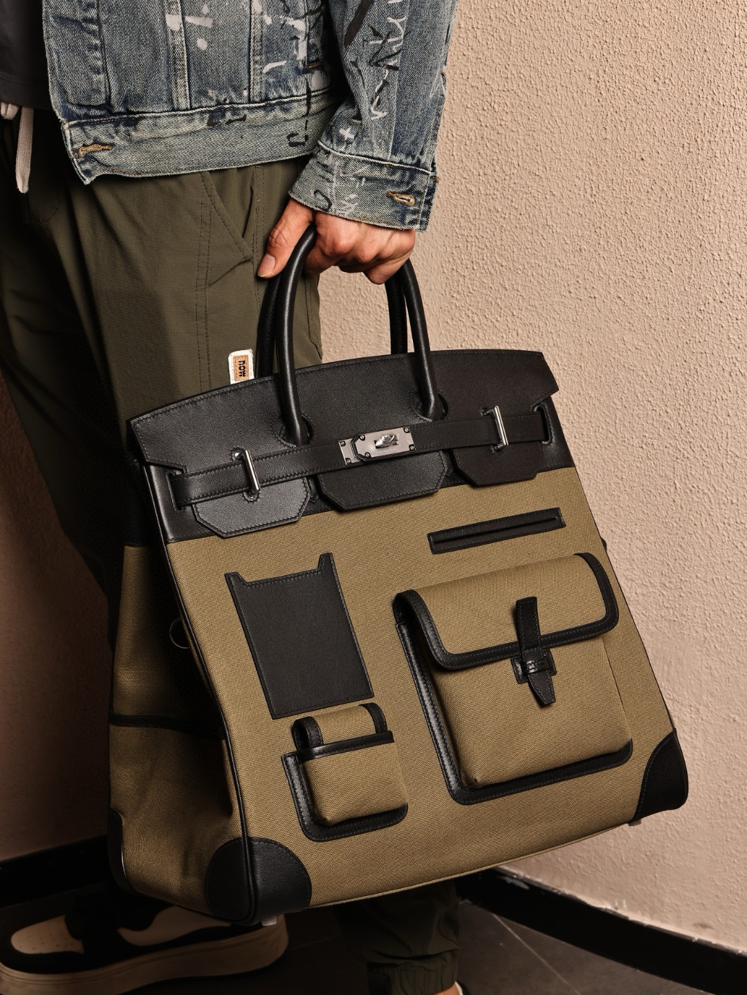 HacCargo40牛皮拼帆布ins休闲旅行包男士真皮撞色高档百搭